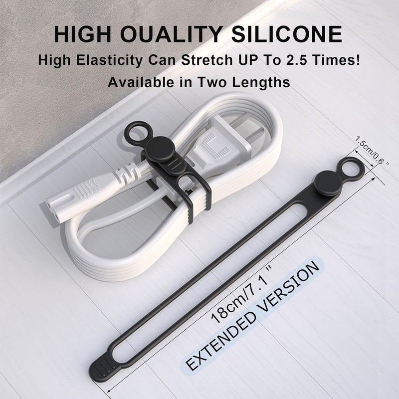 UMUST Silicone Cable Straps,10PCS 7.1"Cord Ties, Reusable Cable Ties，Travel Cord Organizer，Wire Organizer Ties for Kitchen,Home,School,Bundle Storage for Cables Etc（5 Colors） - Image 2